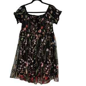 Torrid Whimsigoth Floral Embroidered Mesh Smocked Off Shoulder Mini Dress  Sz 2X